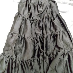 Satin Black Ruffled Maxi Bellydancing Boho Skirt